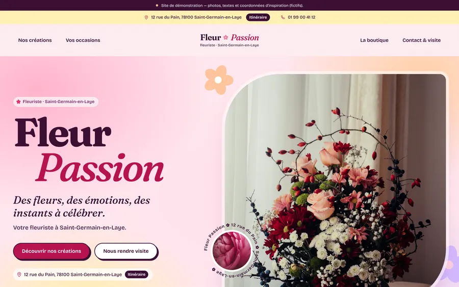 Accueil du site de la fleuriste Fleur Passion
